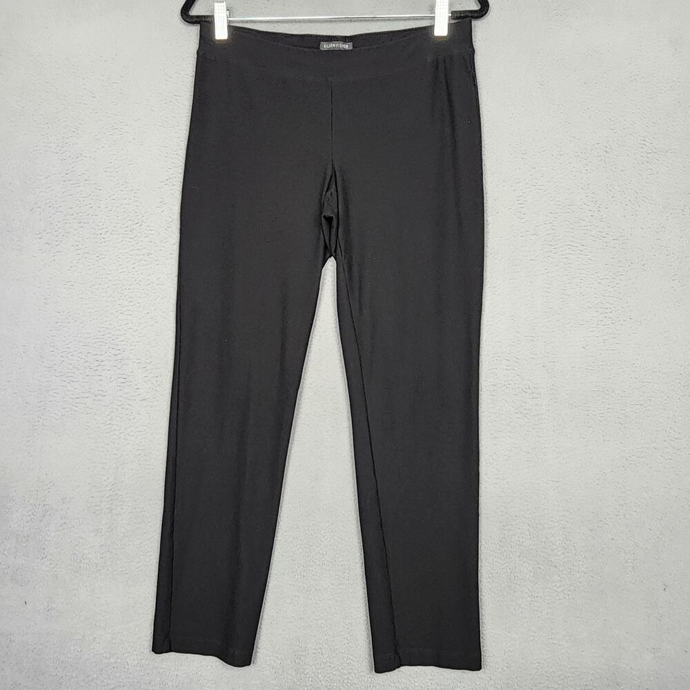 Eileen Fisher Pants Womens Small Black Pull On Stretch Knit Slim Ankle Made USA